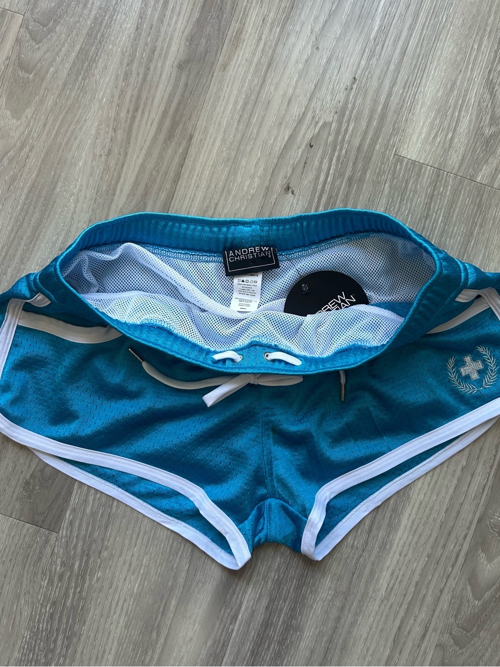 Andrew Christian | Fit Mesh Lined Trunks in Teal Blue (Small) - Picture 7 of 15